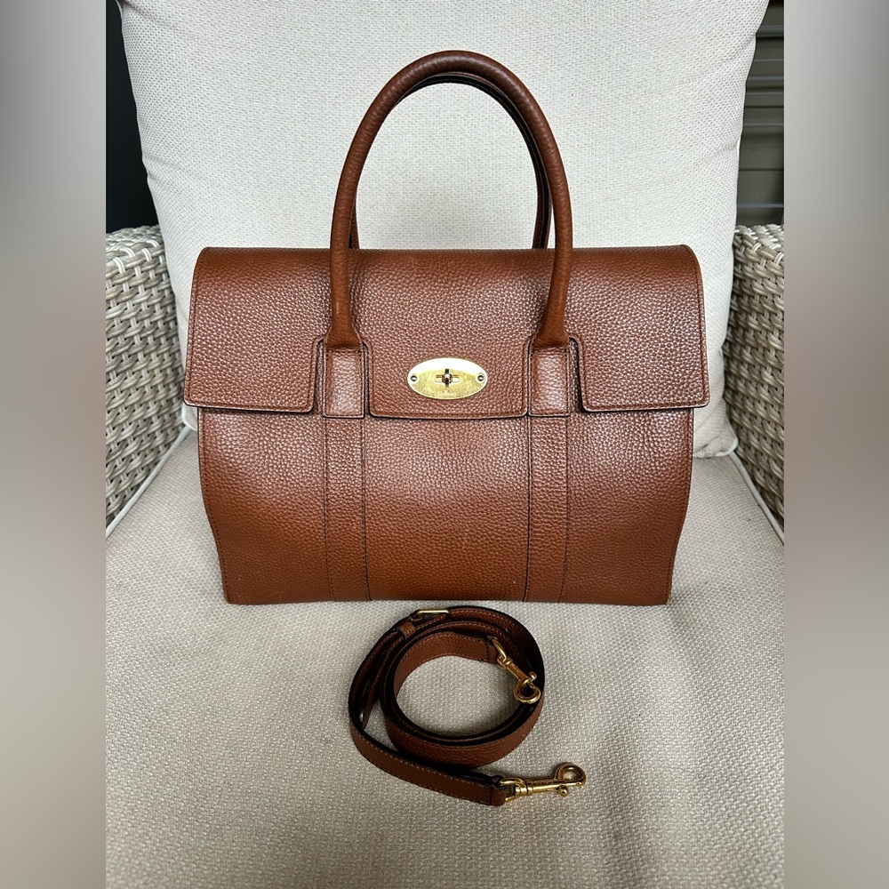 Mulberry Oak Leather Satchel with Gold Hardware